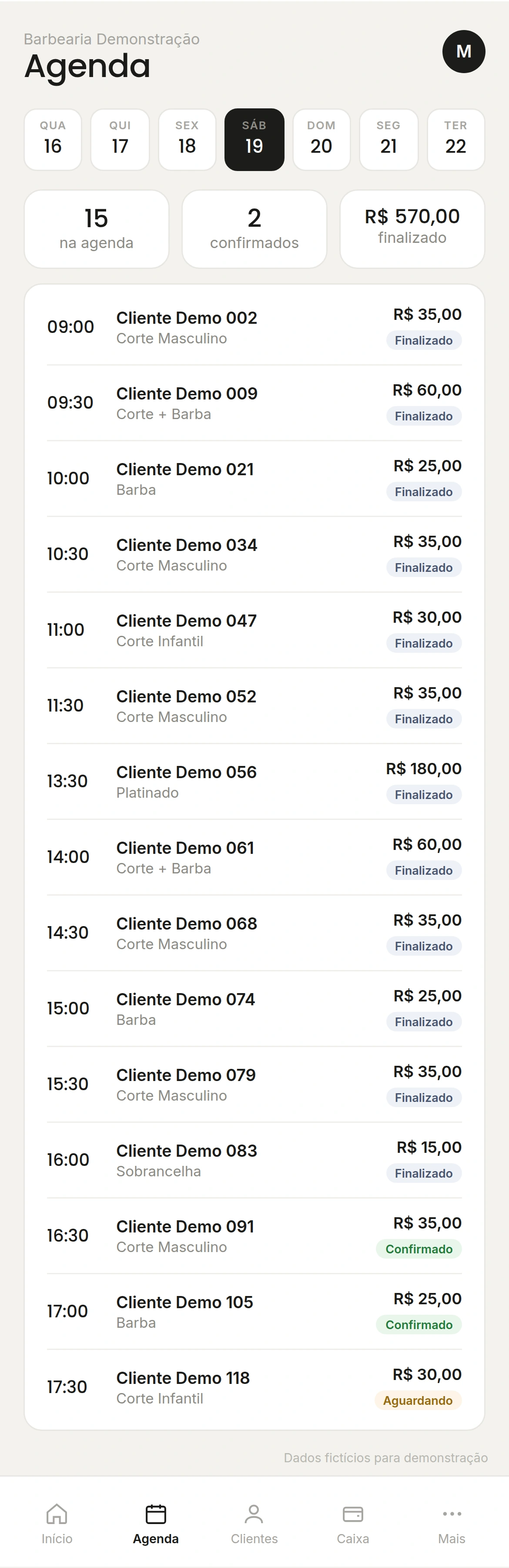 Têmpora: agenda do dia com horários, serviços e valores